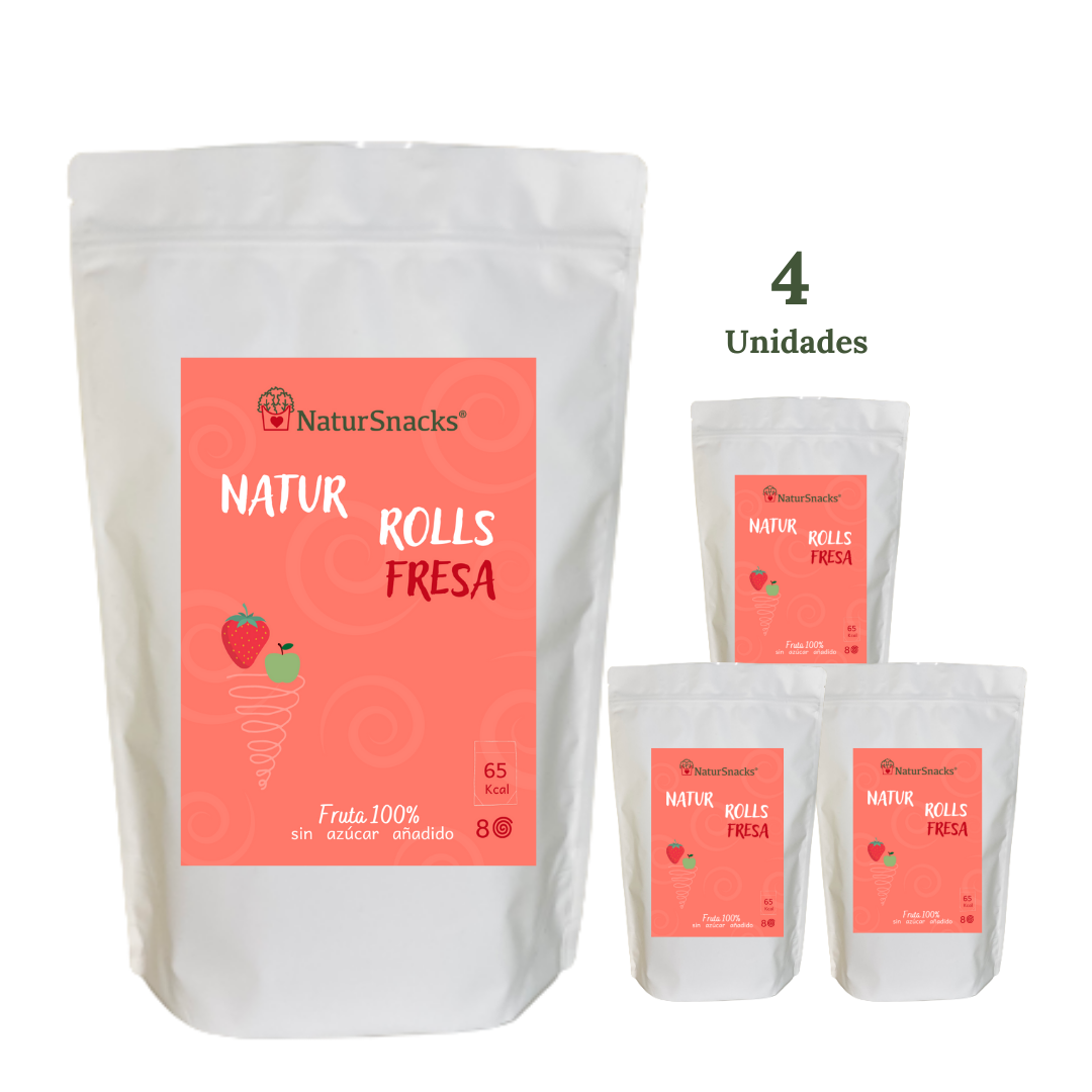 Comprar pack de Natur Rolls sabor fresa hechos con puré de fruta 100% natural sin azúcares añadidos, sin conservantes ni aditivos.
