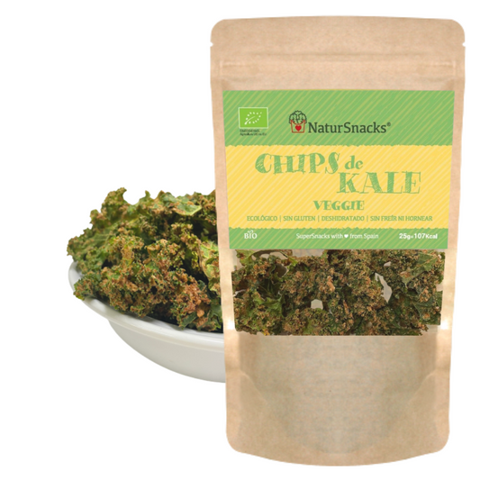 Chips de Kale, un snack saludable, con un sabor fresco y aromático gracias a la combinación de frutas y verduras. Un snack crujiente perfecto como guarnición o acompañante de platos