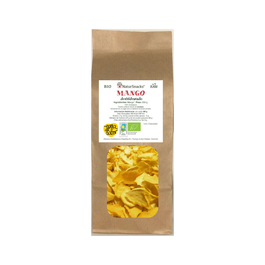 MANGO BIO deshidratado 250gr bolsa familiar - NaturSnaks. Snacks saludables 100% naturales sin cosas raras