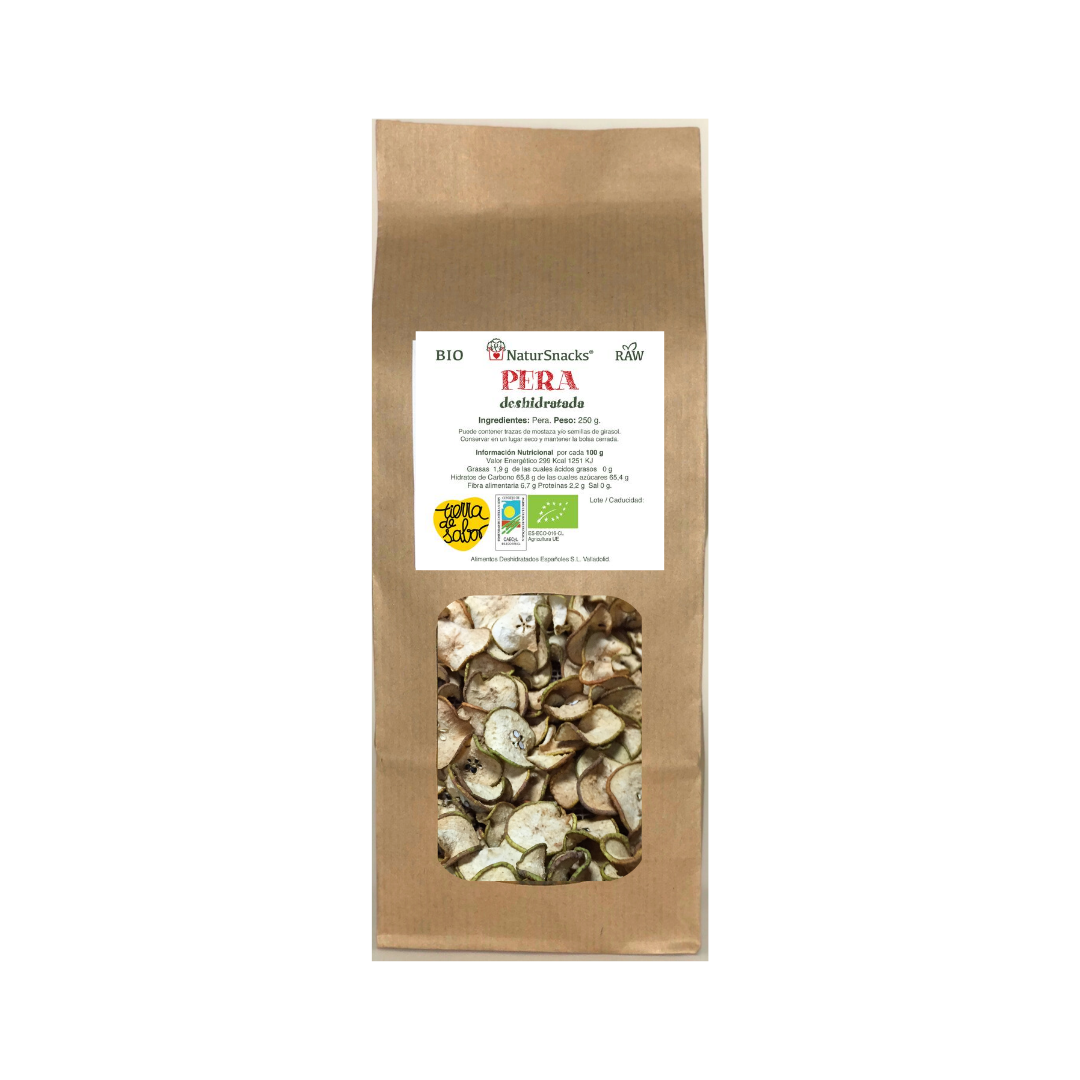 Pera BIO deshidratada 250gr bolsa familiar - NaturSnaks. Fruta 100% natural, snacks saludable, sin cosas raras